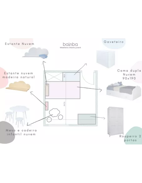 Projecto quarto infantil com cama dupla Nuvem