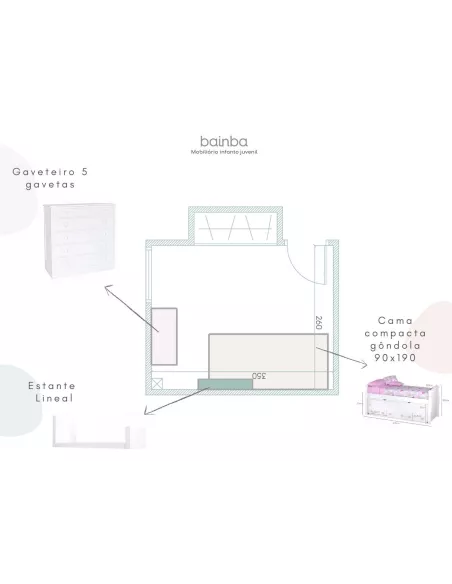 Projecto quarto completo Gôndola com cama dupla e gavetões