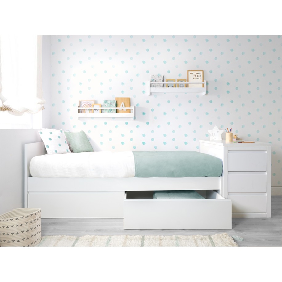 Cama para jovens com gavetas em branco liso - Baixa