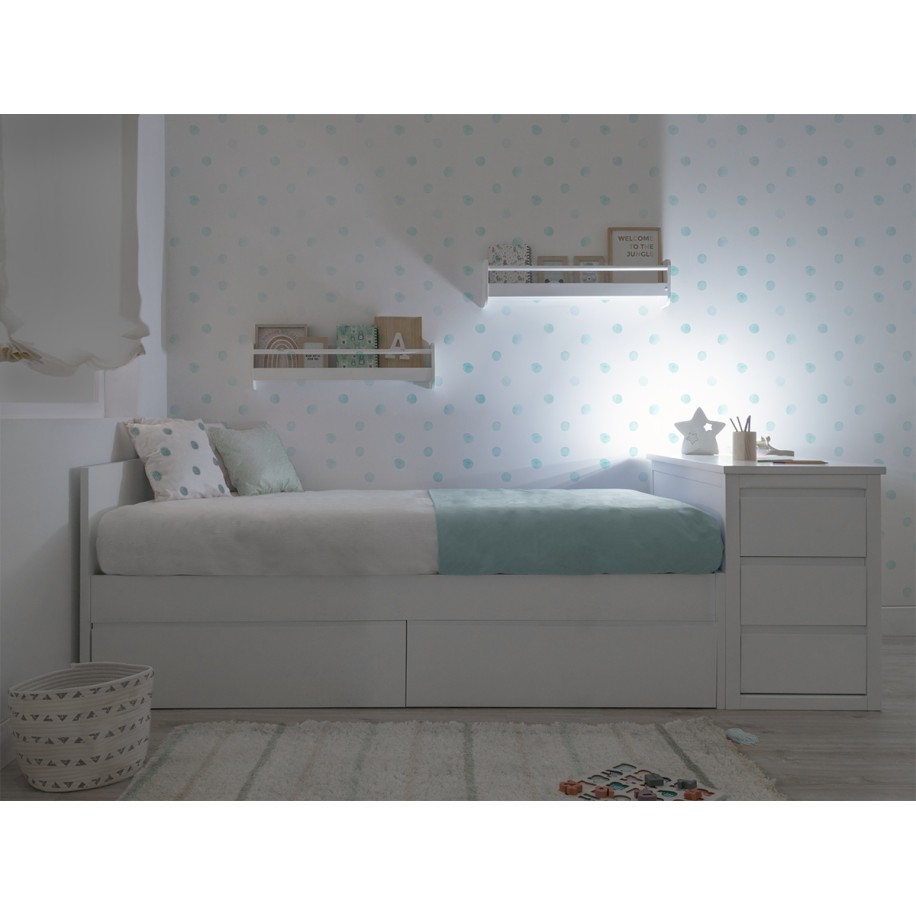 Cama para jovens com gavetas em branco liso - Baixa