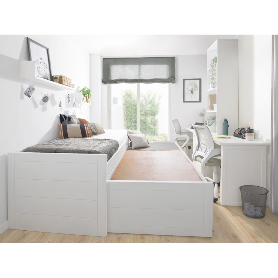 Cama compacta Lineal - Lacado branco com gavetas