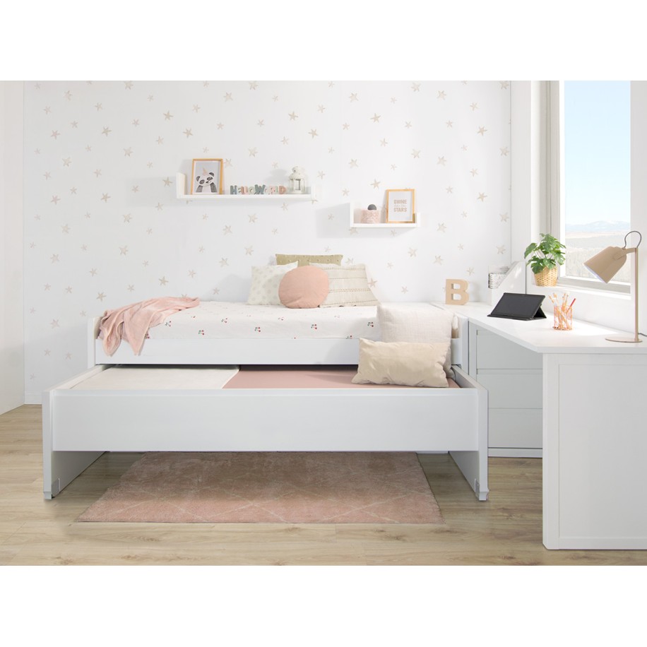 Cama compacta Lineal - Lacado branco com gavetas