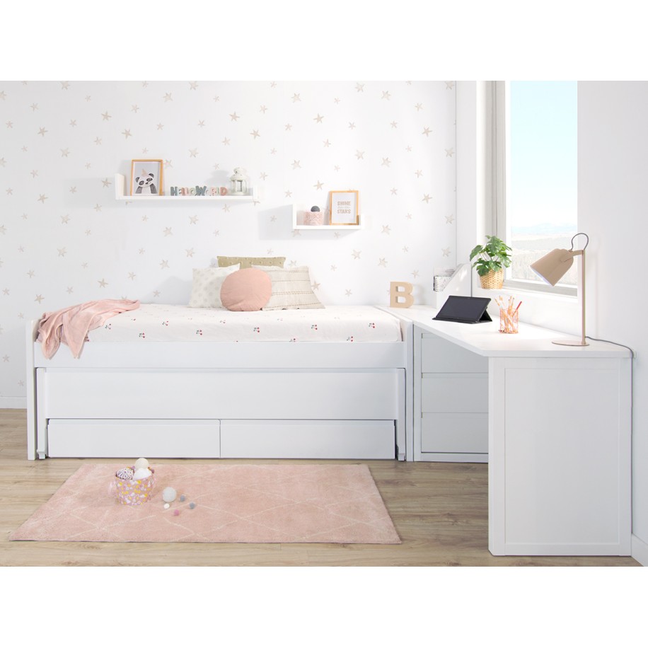 Cama compacta Lineal - Lacado branco com gavetas