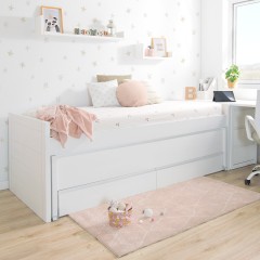 Cama compacta Lineal - Lacado branco com gavetas