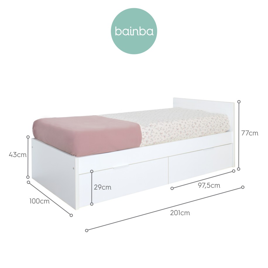Cama de casal laminada branca 90 x 190 - Cabeceira baixa
