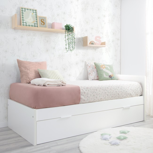 Cama de casal laminada branca 90 x 190 - Cabeceira baixa
