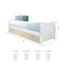 Cama de rodízio tipo gôndola em madeira branca e natural