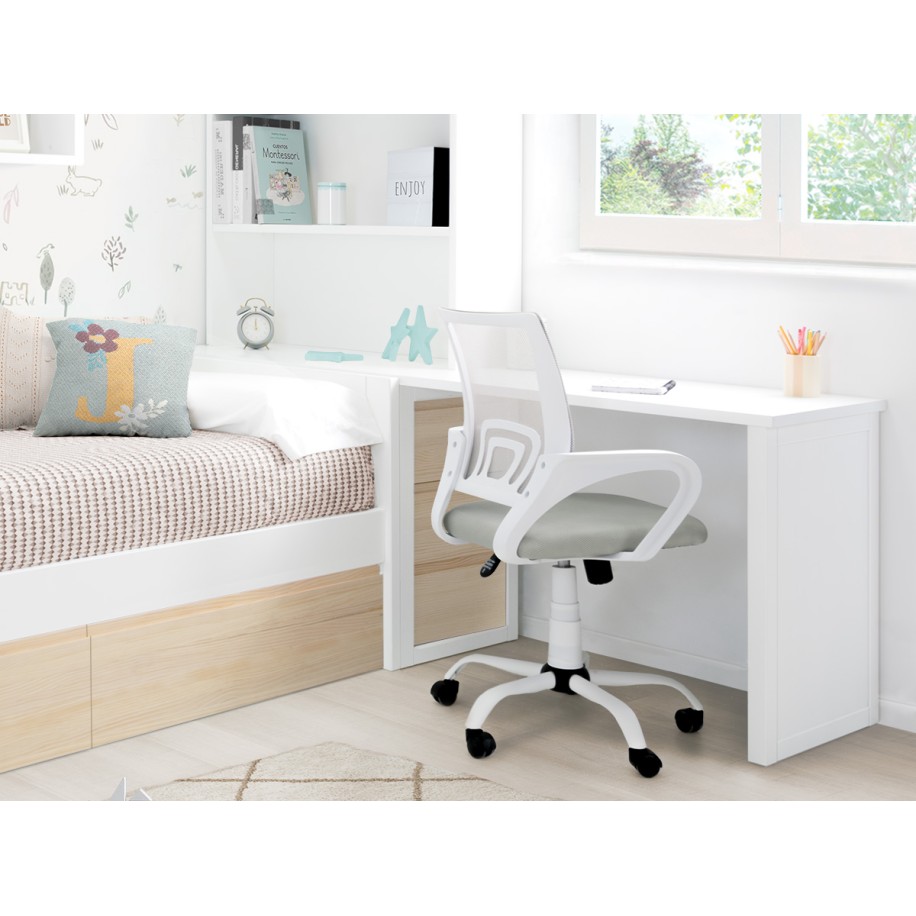 Cama jovem com gavetas em madeira branca e natural - Lineal