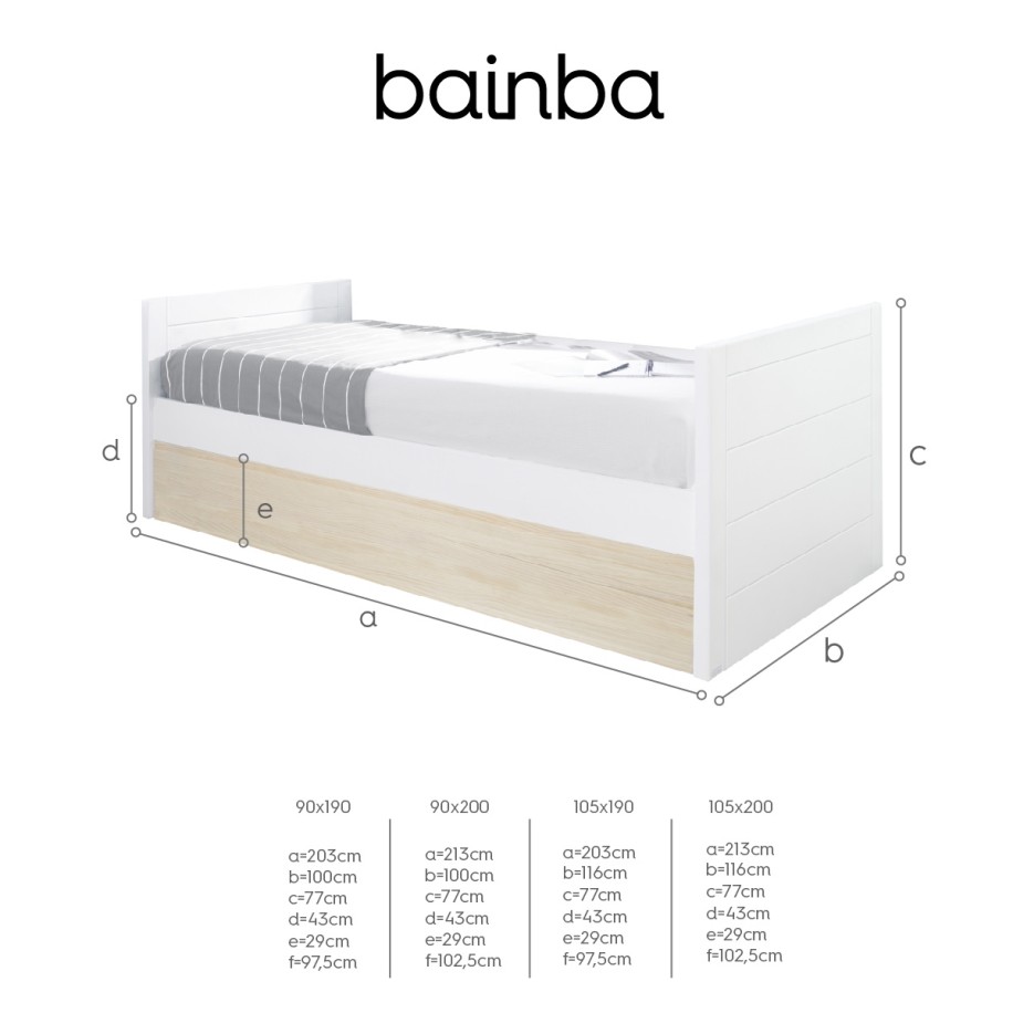 Cama jovem com gavetas em madeira branca e natural - Lineal