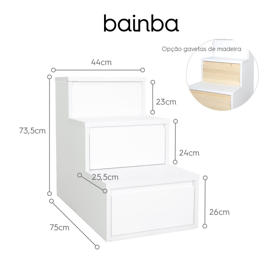 Escada com gavetas para camas