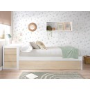 Cama de solteiro jovem de madeira branca e natural - Estrado baixo