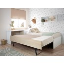 Cama de solteiro jovem de madeira branca e natural - Estrado baixo