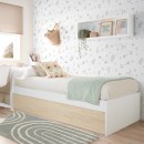 Cama de solteiro jovem de madeira branca e natural - Estrado baixo