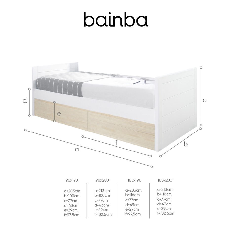 Cama jovem com gavetas em madeira branca e natural - Lineal