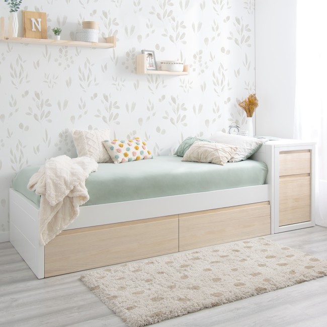 Cama juvenil linear com gavetas em madeira natural - Cabeceira baixa