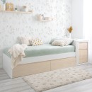 Cama juvenil linear com gavetas em madeira natural - Cabeceira baixa