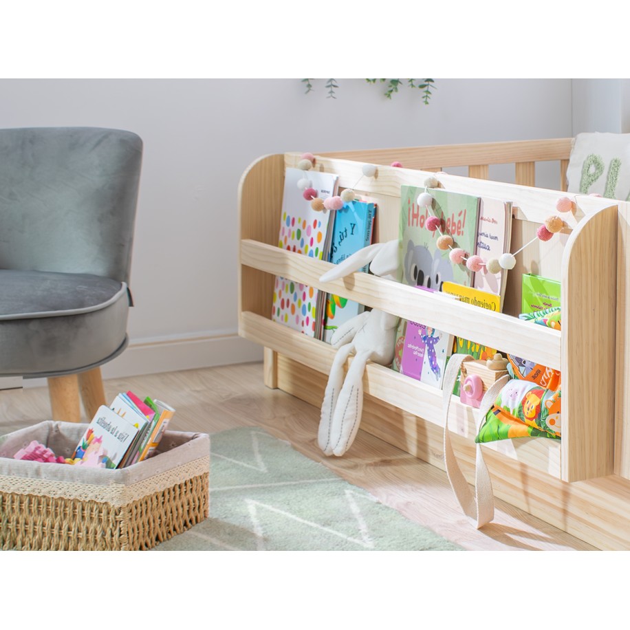 Cama montessori madeira com estante
