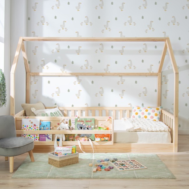 Cama Montessori casinha com estante - madeira