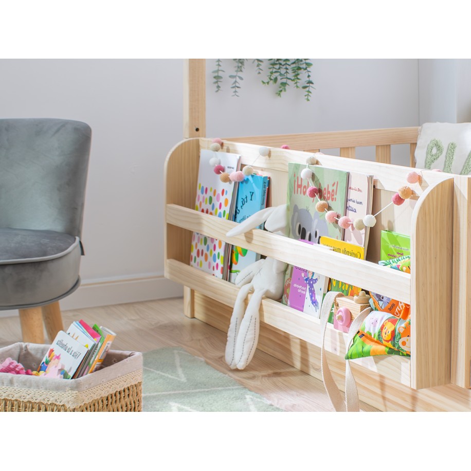 Cama Montessori casinha com estante - madeira