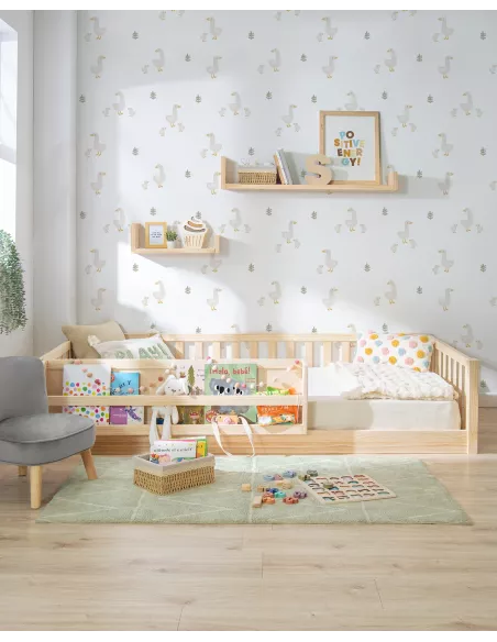 Cama montessori madeira com estante