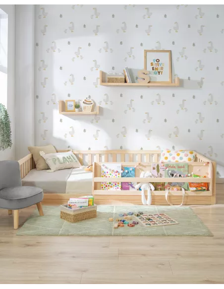 Cama montessori madeira com estante