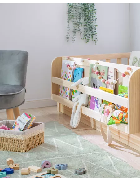 Cama montessori madeira com estante