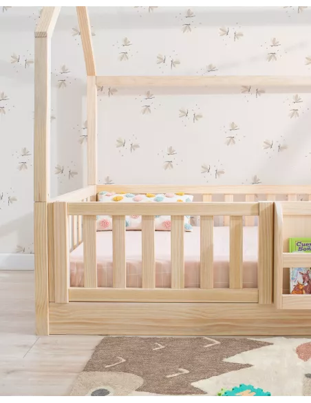 Cama casinha Montessori madeira com barreira de proteção