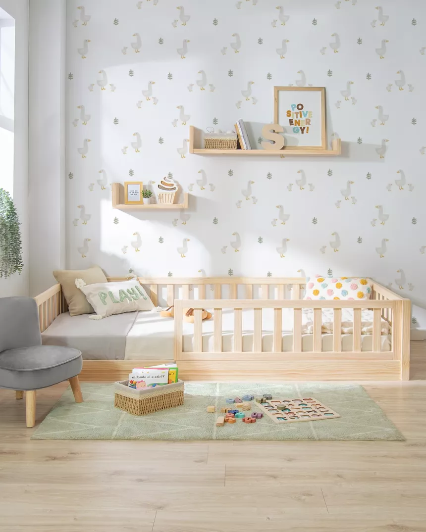 Cama Montessori madeira com barreira proteçao