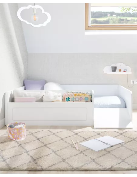 Cama Montessori Branca  com Rampa e Baú