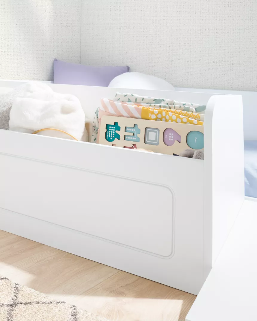 Cama Montessori Branca  com Rampa e Baú