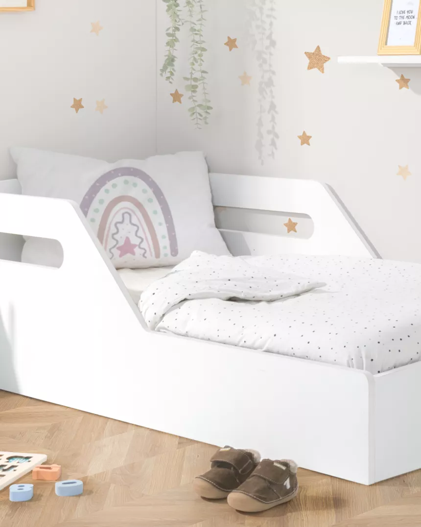 Cama baixa reta Montessori lacada a branco