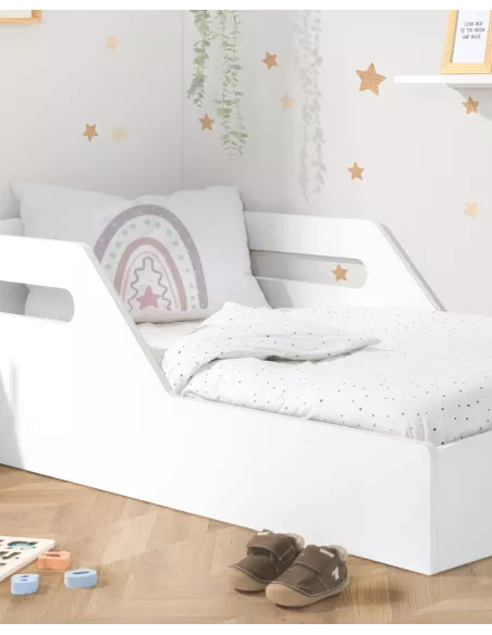 Cama baixa reta Montessori lacada a branco