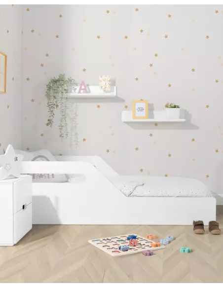 Cama baixa reta Montessori lacada a branco