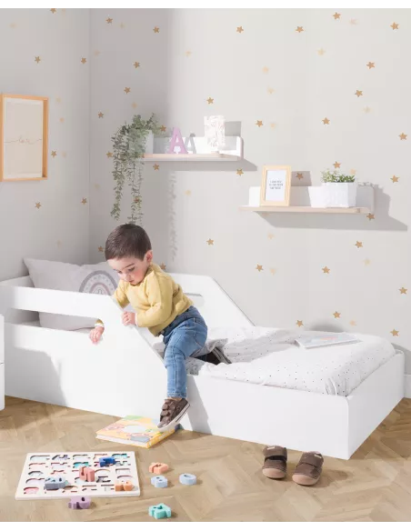 Cama baixa reta Montessori lacada a branco