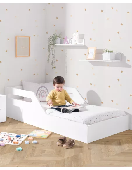 Cama baixa reta Montessori lacada a branco