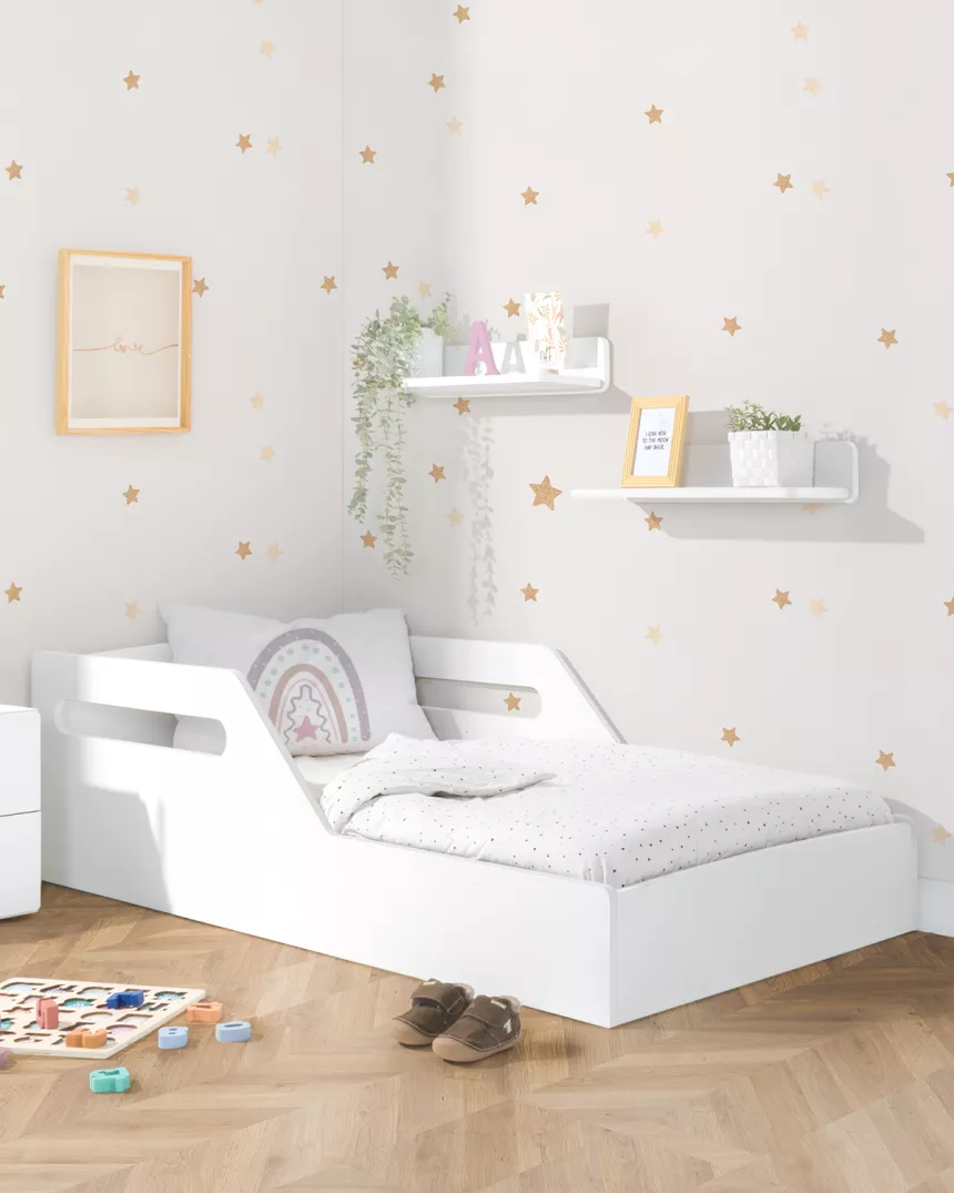 Cama baixa reta Montessori lacada a branco