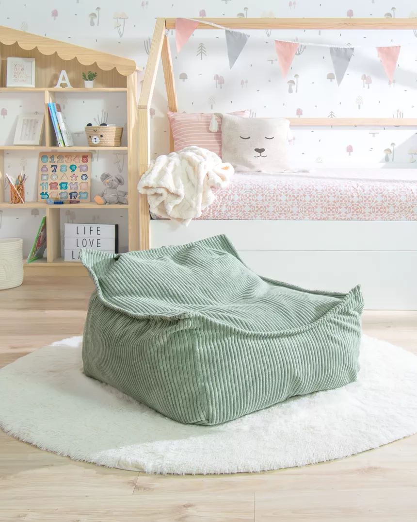 Puff grande infantil verde | assento decorativo