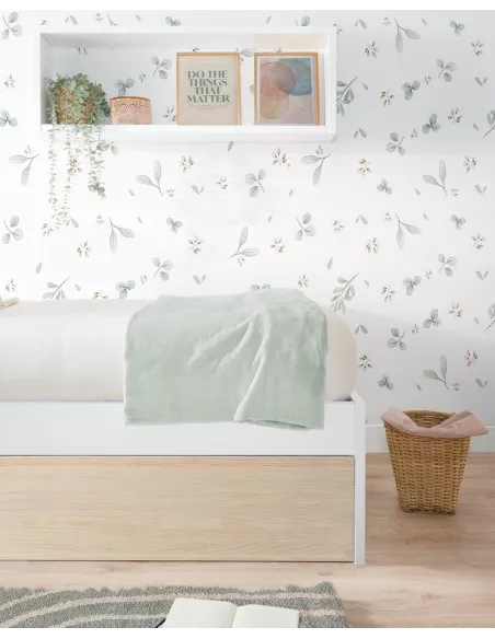 Cama dupla de madeira branca e natural - Estrado baixo