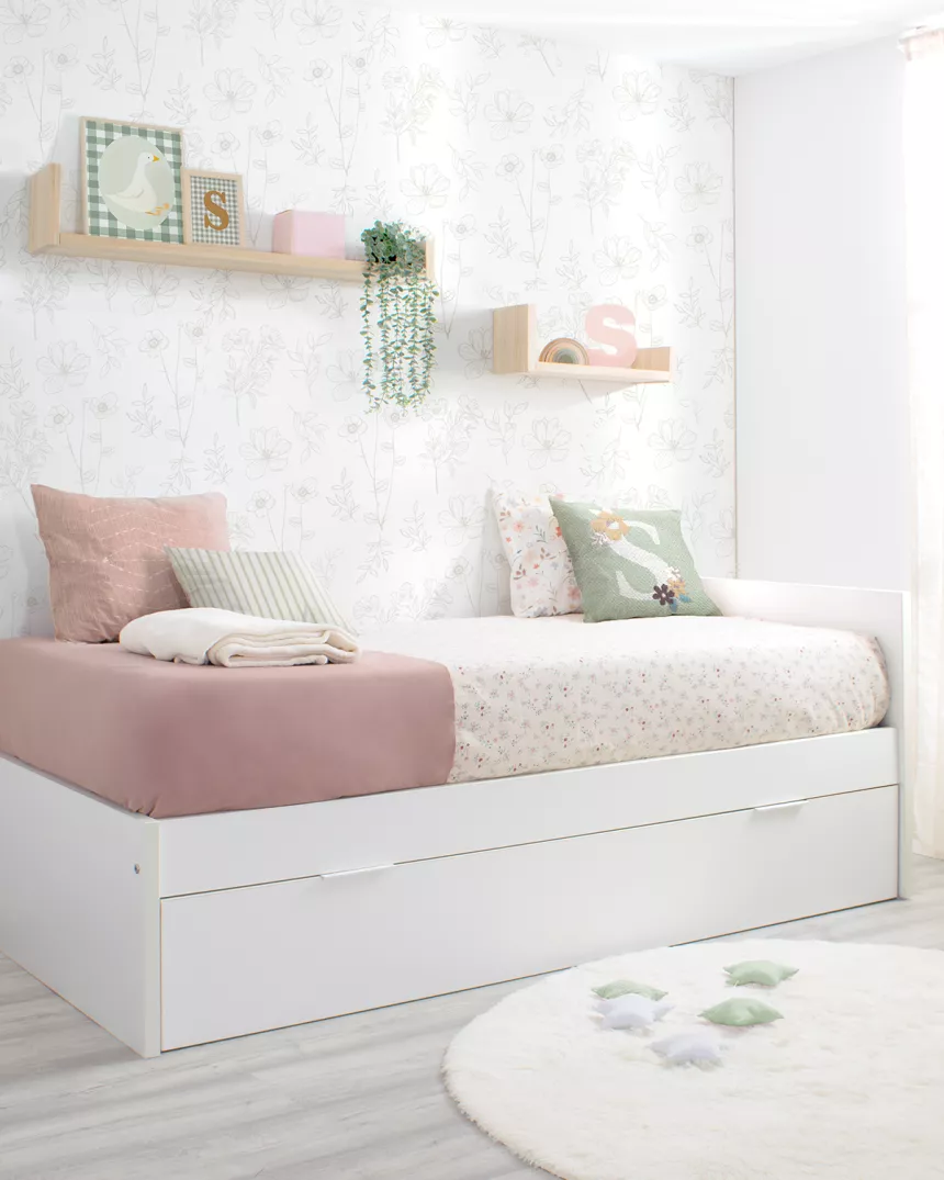 Cama dupla laminada branca 90 x 190 - Cabeceira baixa