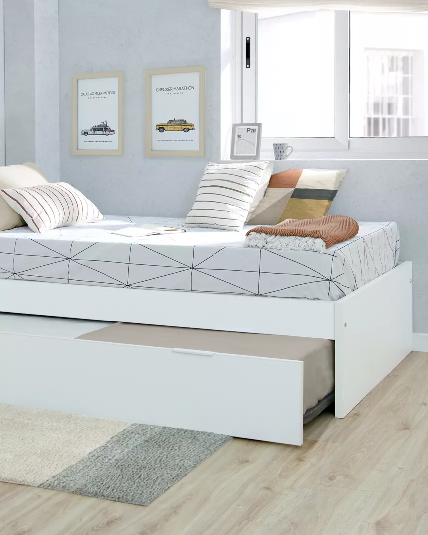 Cama de casal laminada branca 90 x 190 - Cabeceira baixa