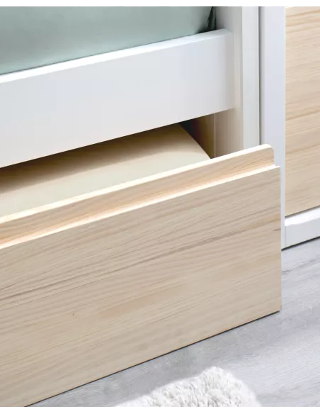 Cama lineal com cama inferior dobrável madeira e branco