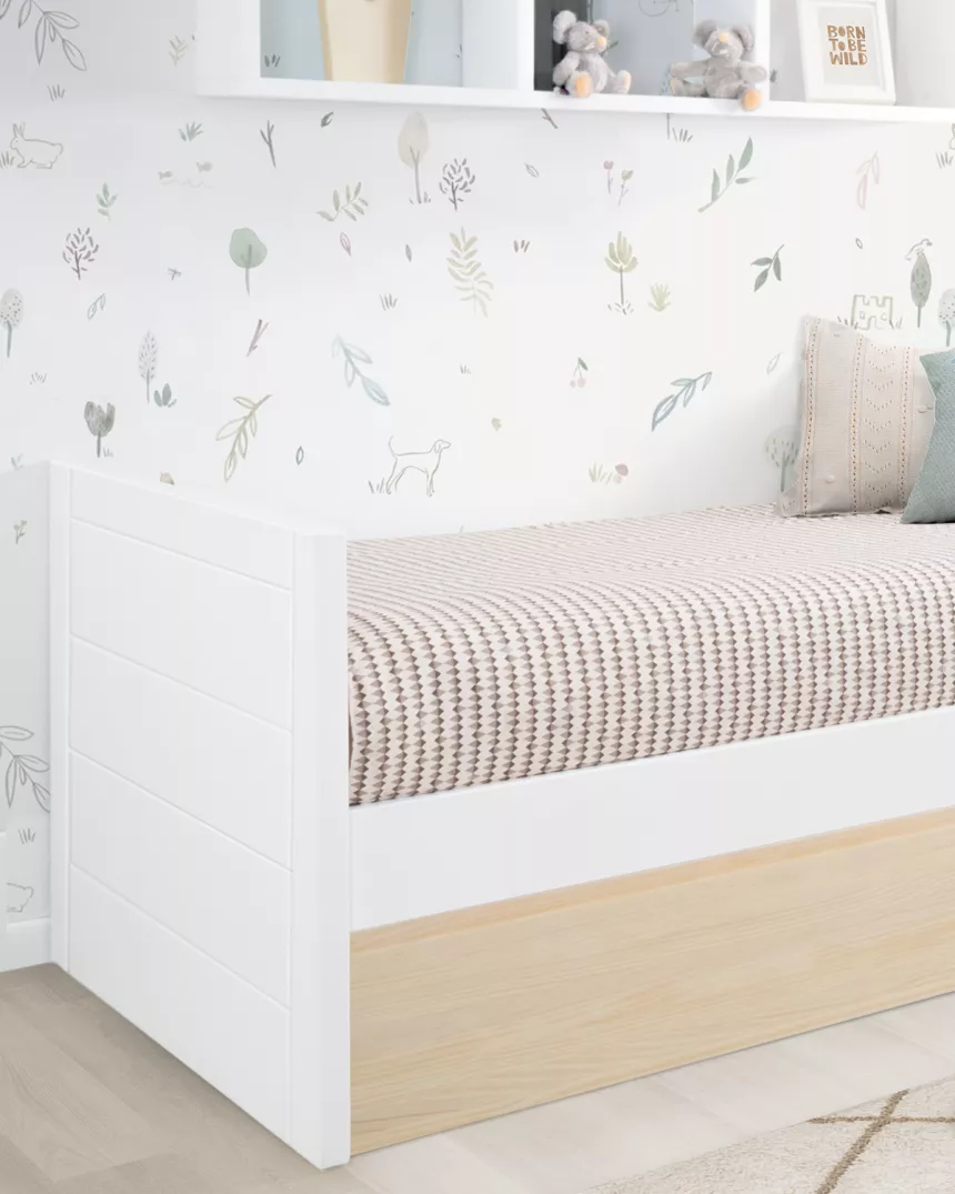 Cama dupla lineal madeira e branco