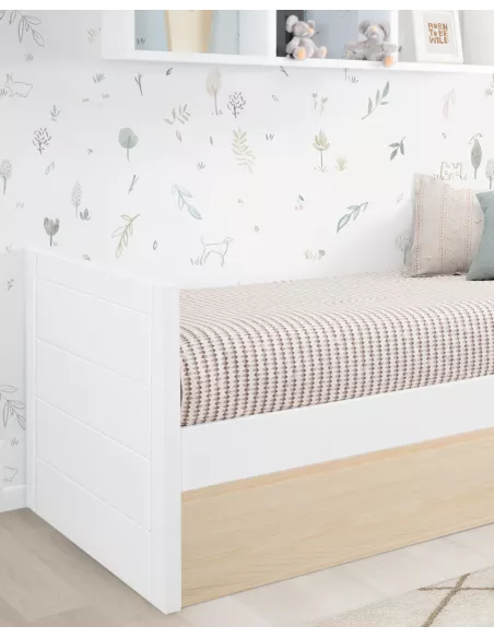 Cama dupla lineal madeira e branco