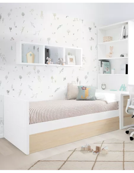 Cama dupla lineal madeira e branco