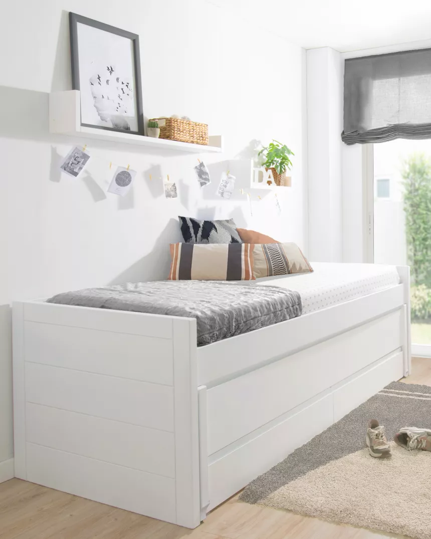 Cama Compacta Lineal Lacado Branco com Gavetas - ENVIO RÁPIDO INCLUÍDO