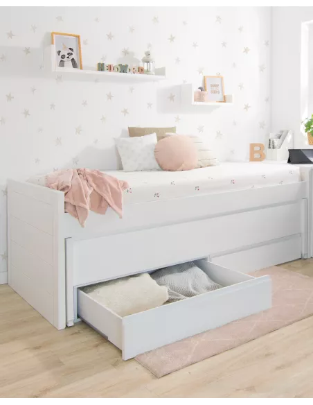 Cama Compacta Lineal Lacado Branco com Gavetas - ENVIO RÁPIDO INCLUÍDO