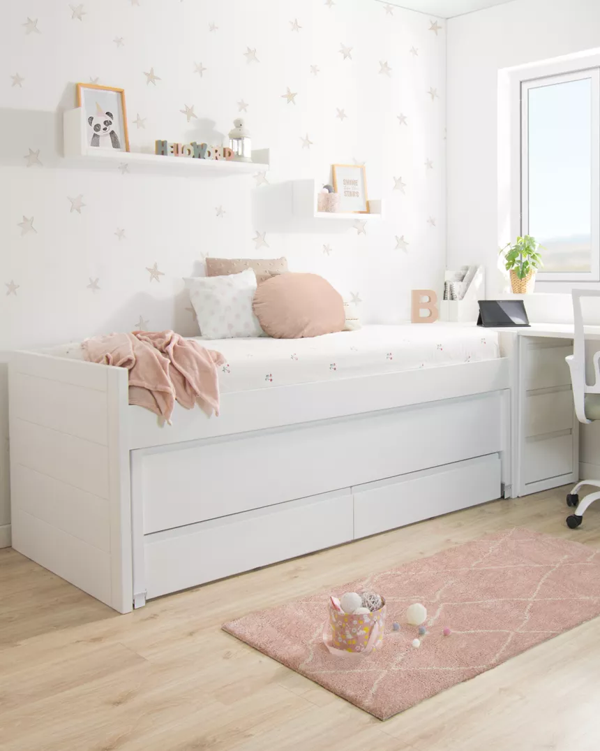 Cama Compacta Lineal Lacado Branco com Gavetas - ENVIO RÁPIDO INCLUÍDO