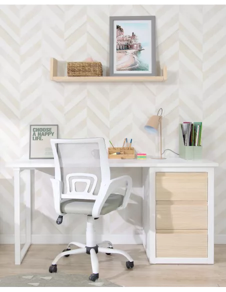 Secretária jovem com gavetas e laterais abertas. Lineal