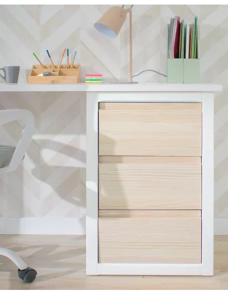 Secretária jovem com gavetas e laterais abertas. Lineal