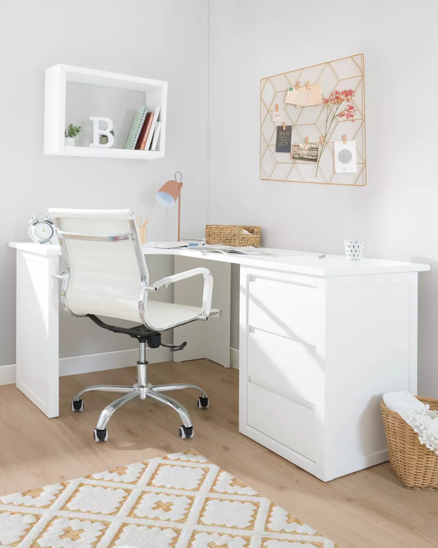 Secretária de canto com gaveteira